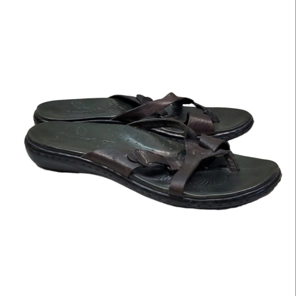 Born Women Comfort Leather Strappy Sandals Flip Flop shoes sz 7 - Picture 1 of 12